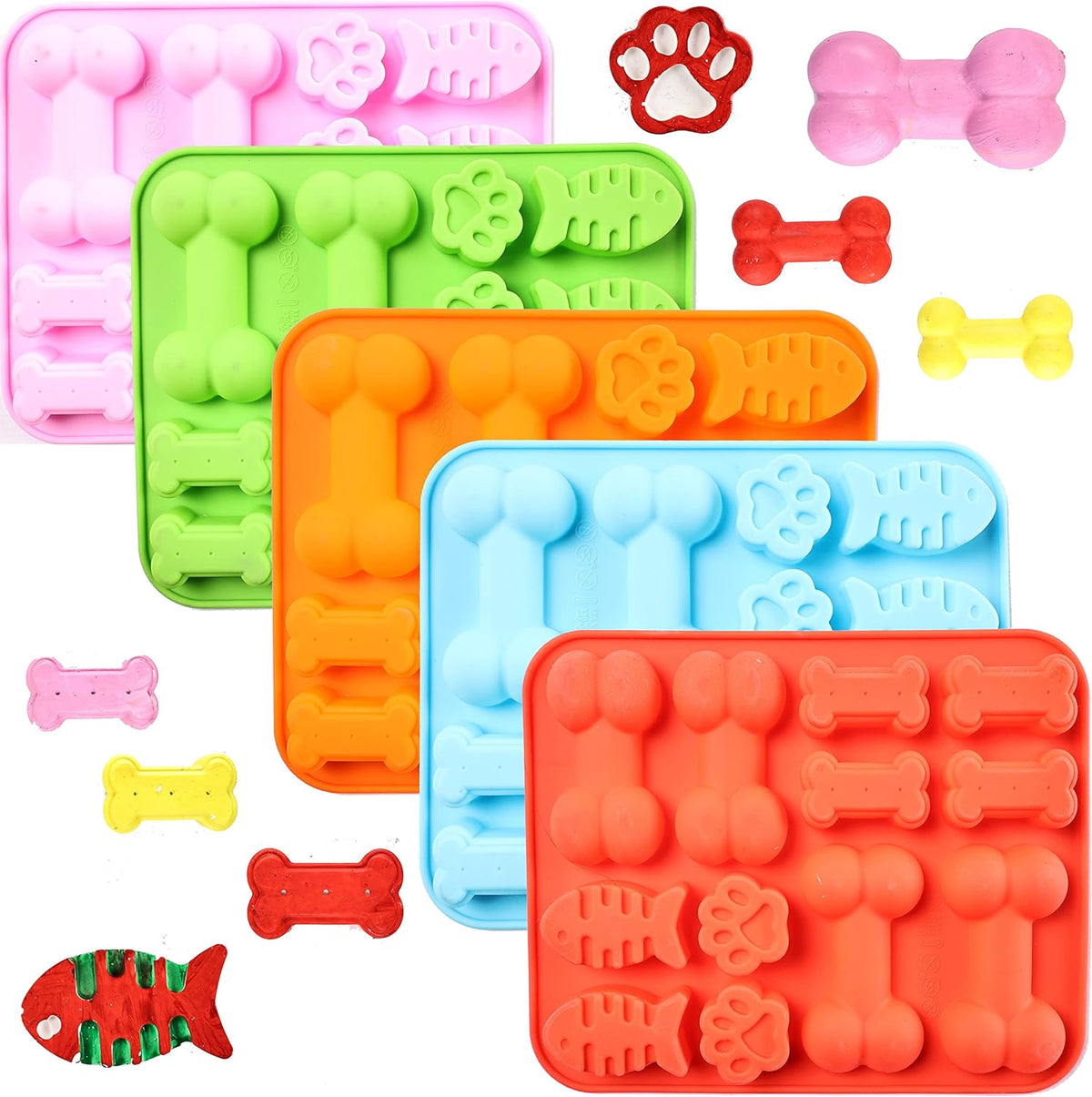 Dog Paw and Bone Shaped Silicone Mold, Non-Stick food Grade, Ice tray, Reusable Silicone Mold, Used for Chocolate, Candy, Cupcake, Pudding, Jelly, Puppy Biscuit (5 pcs)