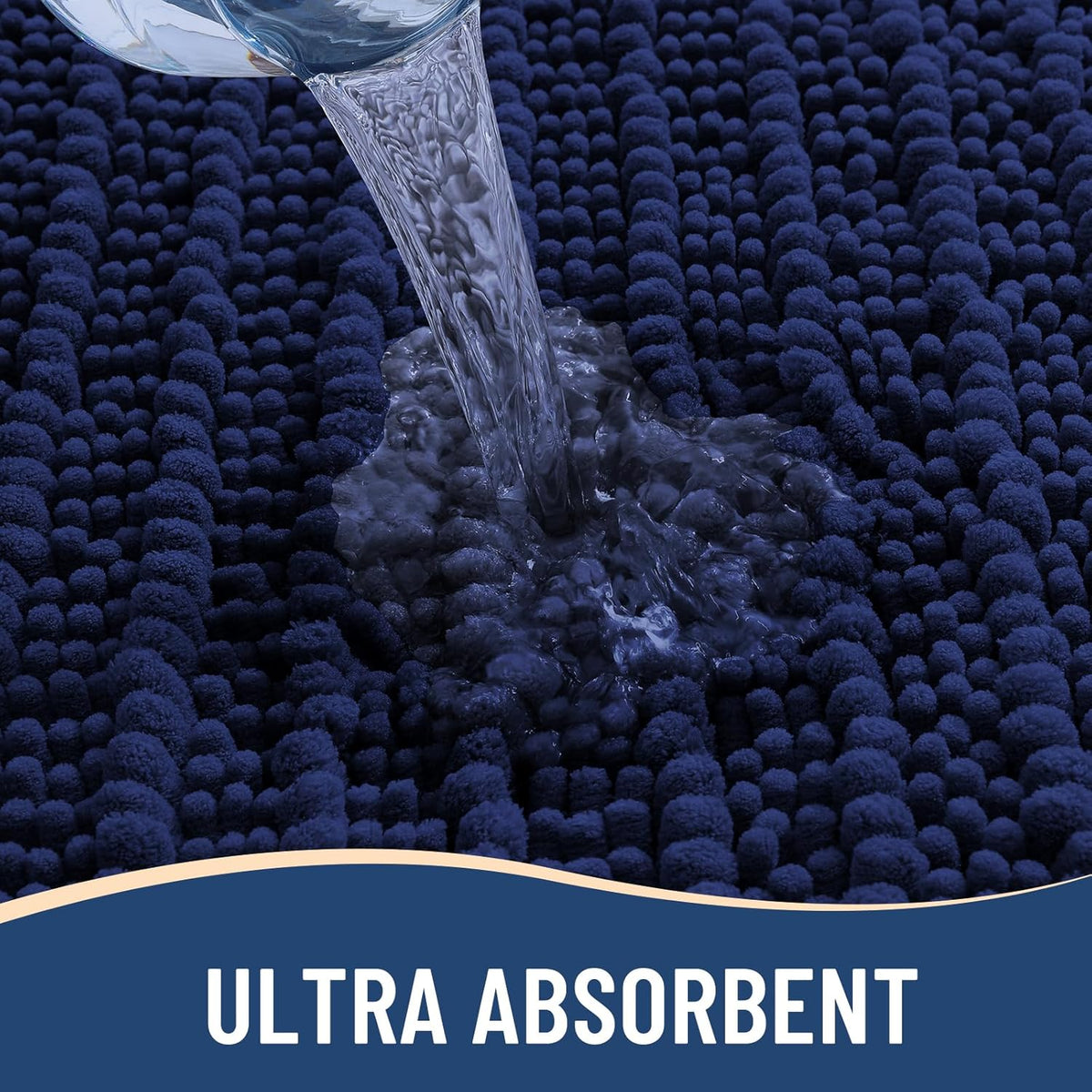 Arotive Luxury Chenille Bathroom Rug Mat, Extra Soft Thick Absorbent Shaggy Bath Rugs, Non-Slip Machine Wash Dry, Plush Bath Mats for Bathroom, Shower and Tub, 24x16, Navy