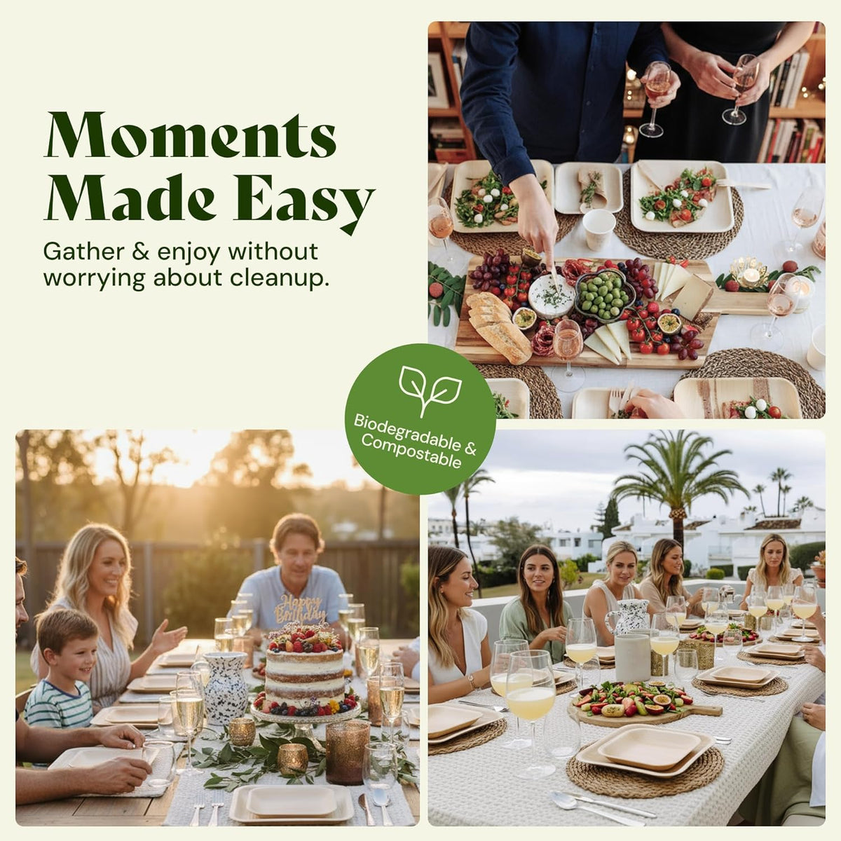 Chic Leaf Palm Leaf Disposable Bamboo Plates – Square, Biodegradable & Compostable Party Plates for Weddings, Parties & Events - Disposable Platter (10", 20 Pack)