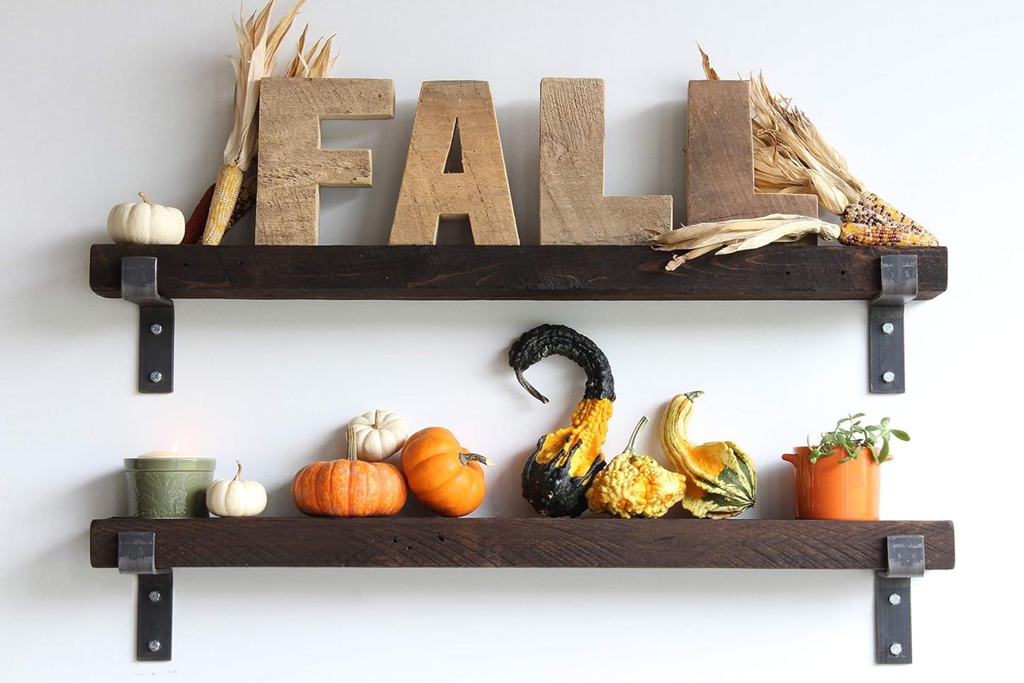 Urban Legacy Accent Shelves | Reclaimed Barn Plank | Set of 2 with Full Brackets (Coffee Bean 40" x 4.5" x 2")