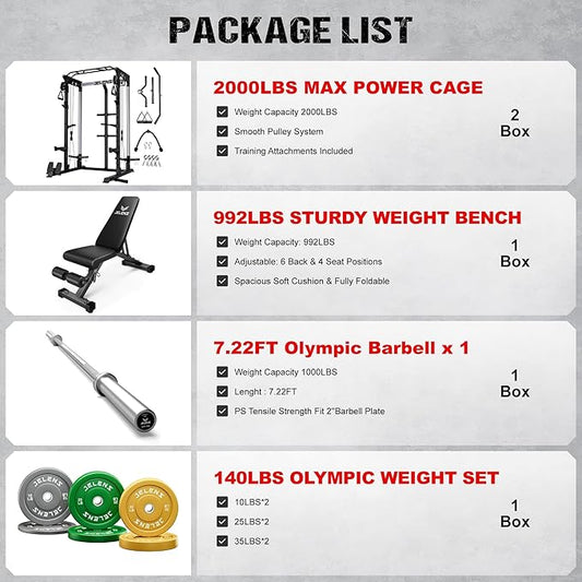 Power Cage, 2000LBS Multi-Function C21 Power Rack with Dual Pulley Cable Crossover System, All-in-One Squat Rack with More Training Attachments