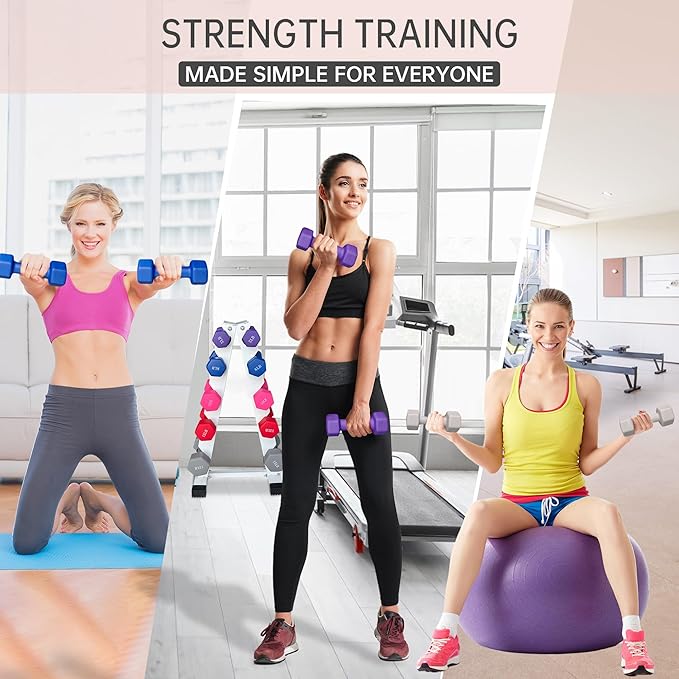 6-10 Pair Iron and Rubber Dumbbell Set 350/450 and 550 lbs 5-50 lbs Hand Free Weight for Strength Hex Coated Weights with Vertical Storage Rack Home Gym 5-50 lb - Black