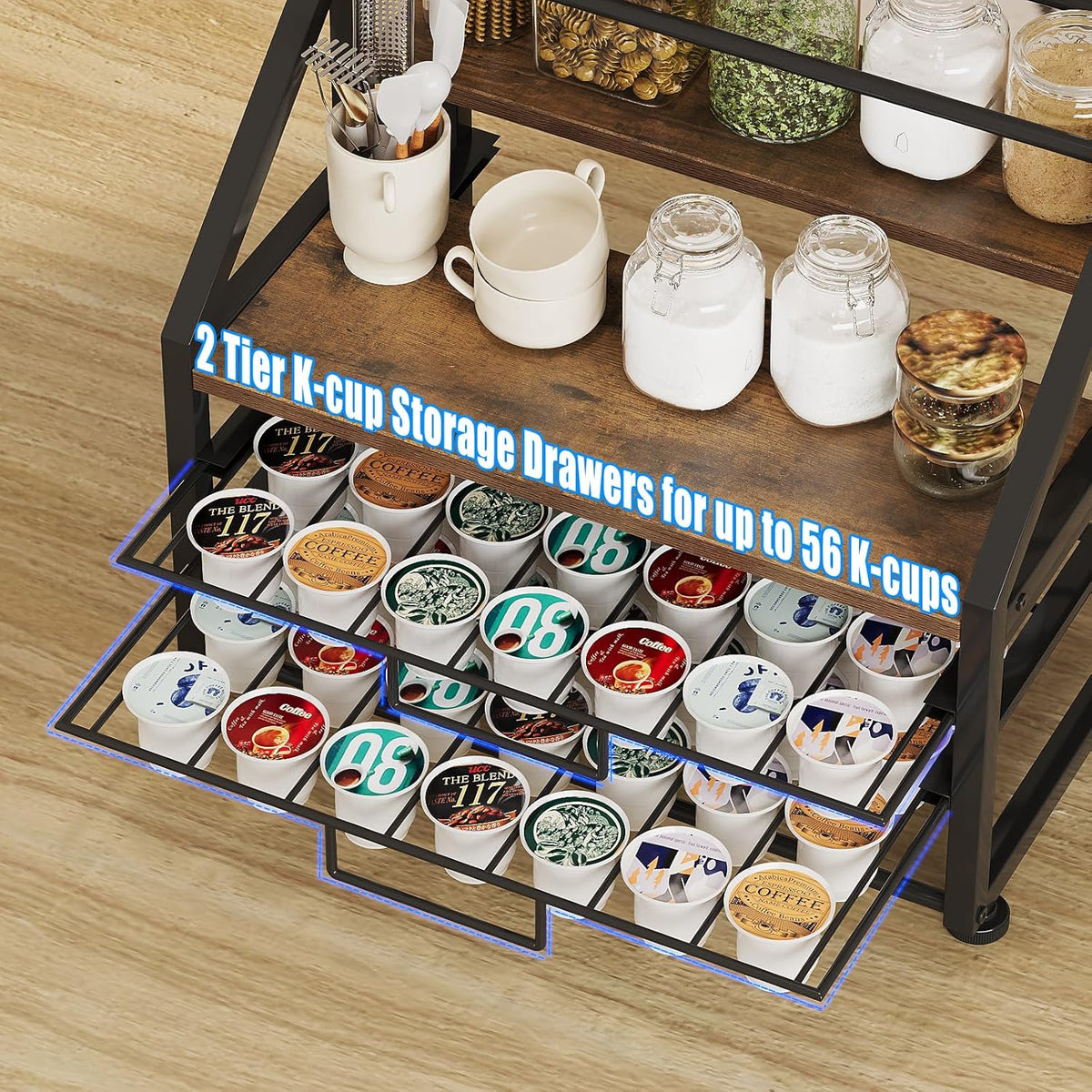 Coffee Pod Drawer Holder K-Cup Holder Drawer for 56 Coffee Pods Storage 4-Tier Coffee Pod Holder Organizer Coffee Station Organizer for Countertop Kitchen Office Coffee Bar Accessories