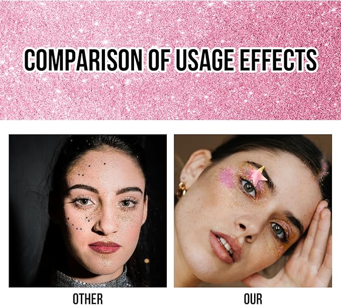 Brzeaf Pink Glitter Stick, Not Greasy & Long Lasting, Chunky Glitter for Face/Body/Hair/Eyes/Lip, Singer Concert Music Rave Halloween Festival, Glitter Stick Makeup & Face Glitter Gel for Women Men