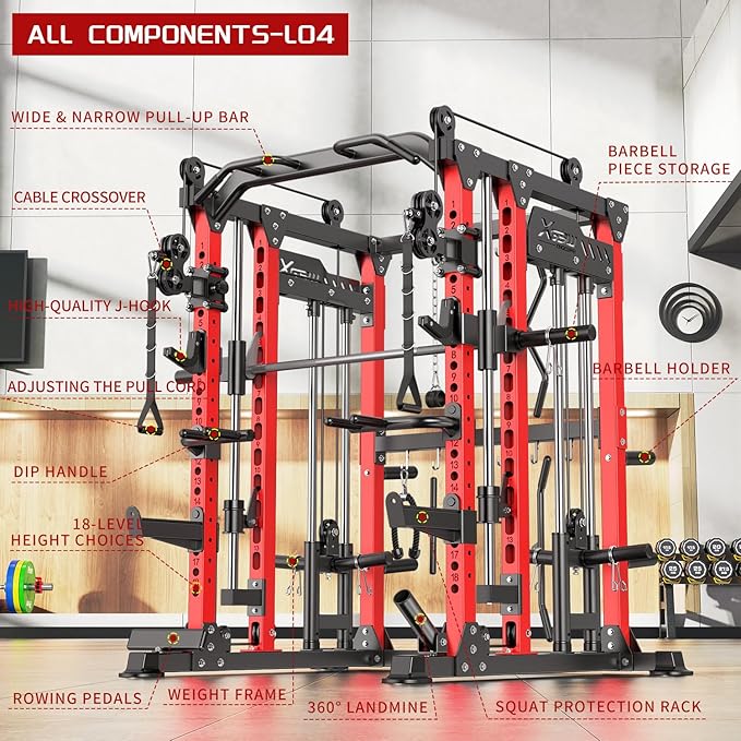 Power Cage,1600lbs Multi-Function Power Rack with Adjustable Cable Crossover System and More Training Attachment, Weight Cage for Home Gym