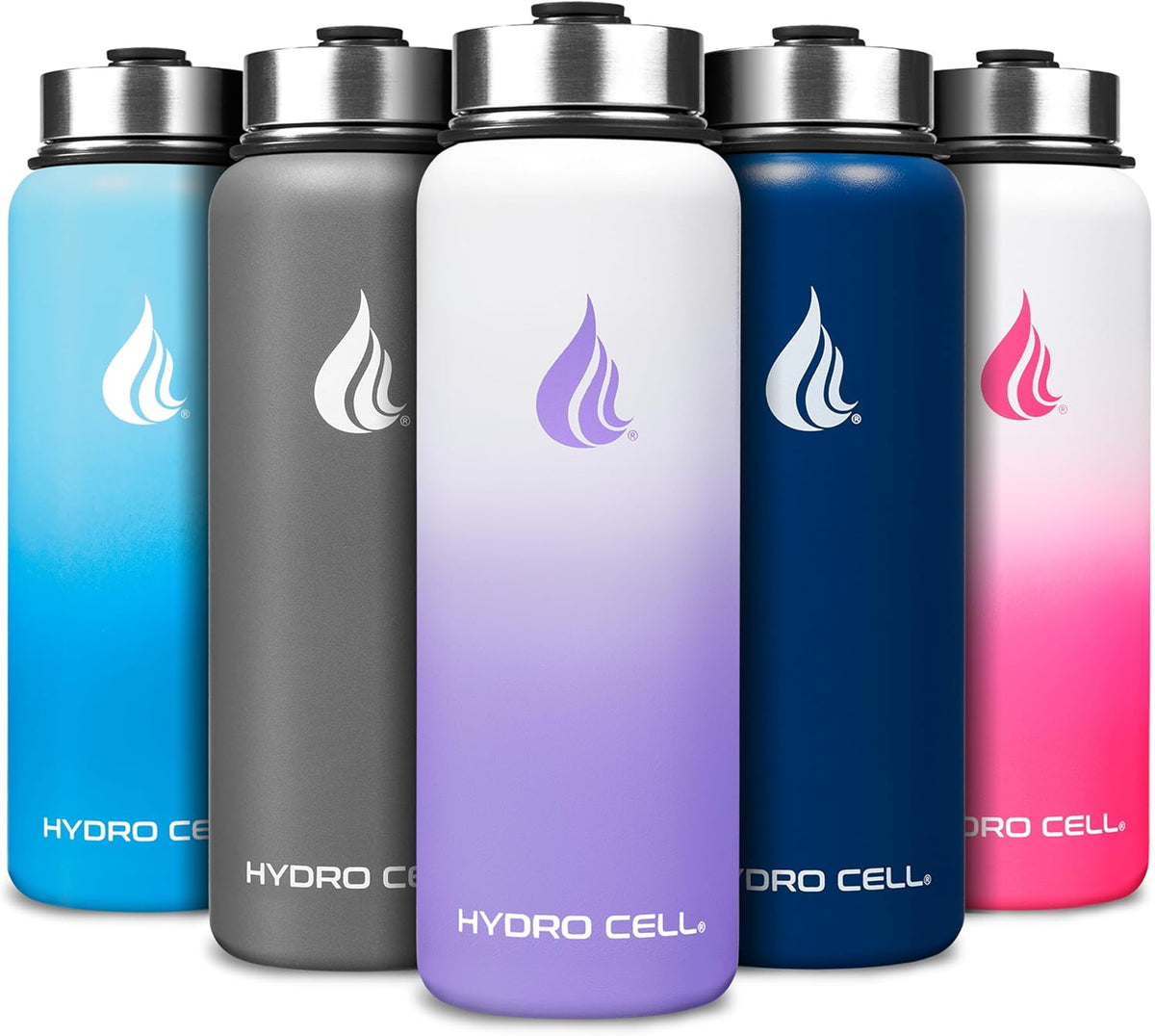HYDRO CELL Stainless Steel Insulated Water Bottle with Straw - For Cold & Hot Drinks - Metal Vacuum Flask with Screw Cap and Modern Leakproof Sport Thermos for Adults (Lavender/White 40oz)