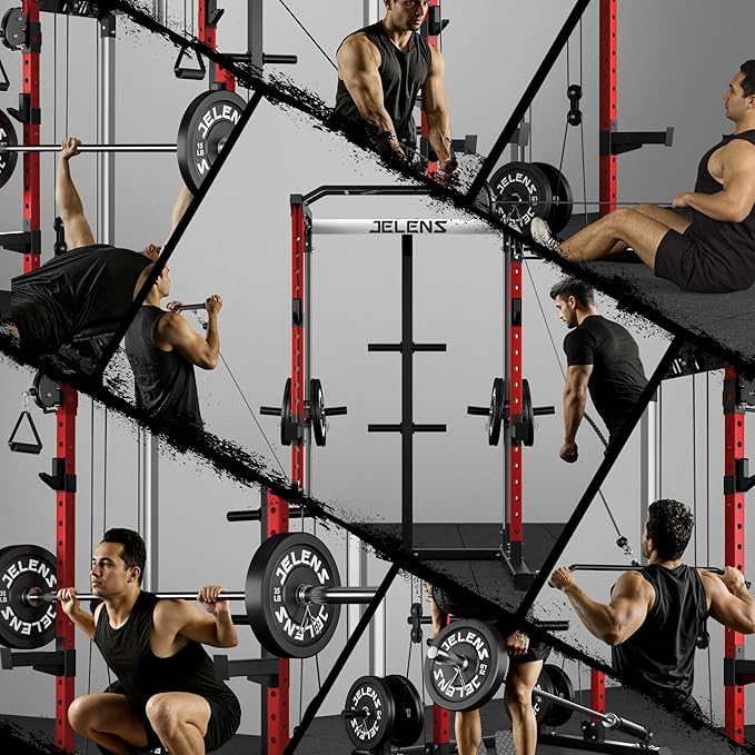 Power Cage, 2000LBS Multi-Function C21 Power Rack with Dual Pulley Cable Crossover System, All-in-One Squat Rack with More Training Attachments