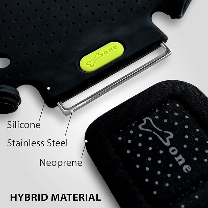 BONE Run Tie, Running Cell Phone Holder, Skin-Friendly & Washable Silicone Sport Armband, Universal Workout Phone Carrier Compatible with Most Smartphone (Black - Size S/Arm Size 7.9-9.8'')