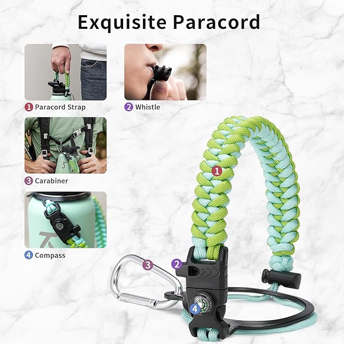 Trebo 40oz Water Bottle Insulated with Lid and Straw,Double Wall Vacuum Stainless Steel Metal Sports Flask with Paracord Handle, Keep Hot 24 Hours & Cold 48 Hours Water Jug with 3 Lids, Dark Green