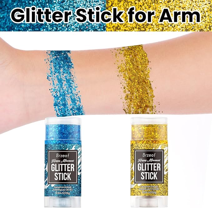 Brzeaf Waterproof Blue Glitter Stick,Festival Rave Accessories, Safe Ingredients & Long Lasting, Hair Eyeshadow Face Glitter Stick, Singer Concert Music Rave Festival, Glitter Makeup for Women