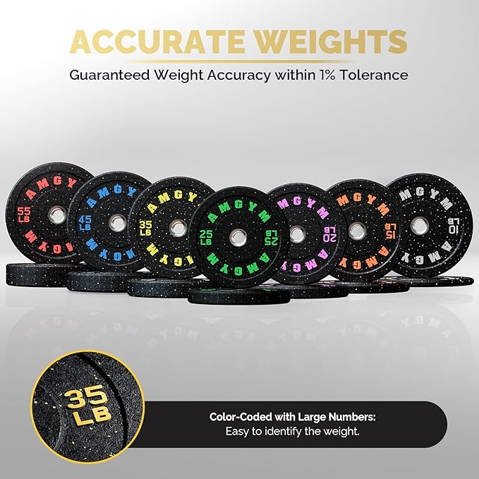 2 Inch Bumper Plates，10-500lbs，Barbell Rubber Olympic Weight Plates Set for Home Gym, Strength Training & Weight Lifting, Multiple Options Colors