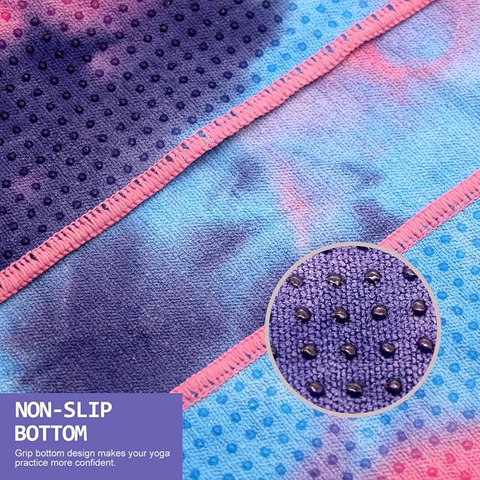 Eunzel 2 Pack Hot Yoga Towel with Grip Dot, Non Slip Yoga Mat Towe Sweat Absorbent Towel for Hot Yoga,Bikram, Pilates and Fitness 72" x 24", Purple & Pink/Green & Purple