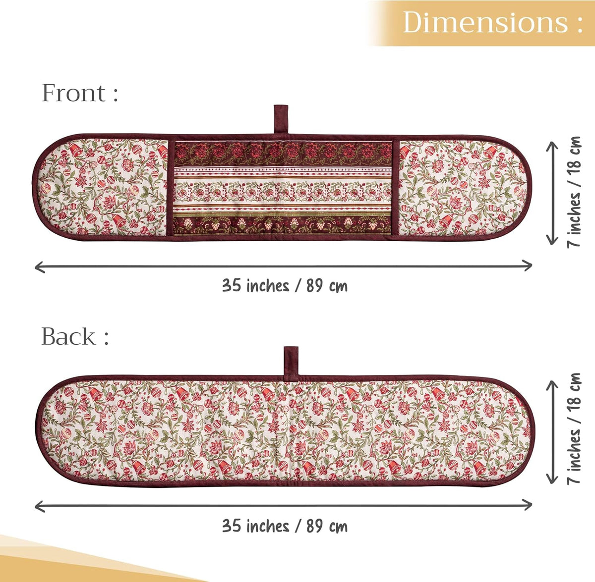 Maison d' Hermine Double Oven Mitts 100% Cotton 7"x35" Double Oven Mitt Heat Resistant BBQ Cooking Gloves with Loop, Baking, Grilling, Home, Kitchen, Handling Hot Pans (Reveillon Au Jardin)