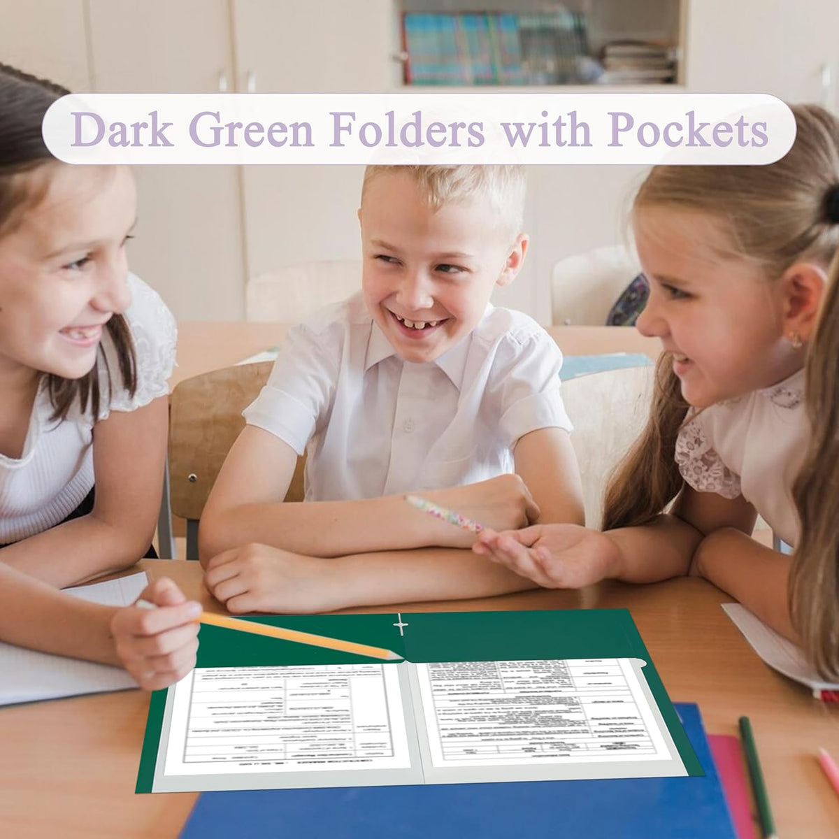 Zzrywuty File Folders with Pockets Letter Size, 25-Pack Paper Folders with Card Slot, Two Pocket Folders for School Students, Businessmen, Home and Office Workers（Dark Green）