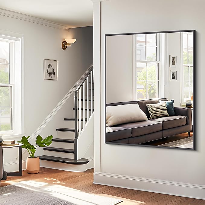 Bathroom Mirror,36x48 inch Large Wall Mirror for Bathroom Wall Mounted Black Rectangle Corner Mirrors,Black Bathroom Mirror for Living Room,Farmhouse,Bedroom Entryway,Horizontal/Vertical