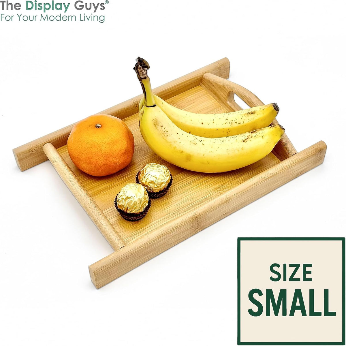 Natural Bamboo Serving Tray w/Handles (Large) - Decorative Platter for Food, Breakfast, Wooden Coffee Table, Ottoman, Couch, Picnic by The Display Guys