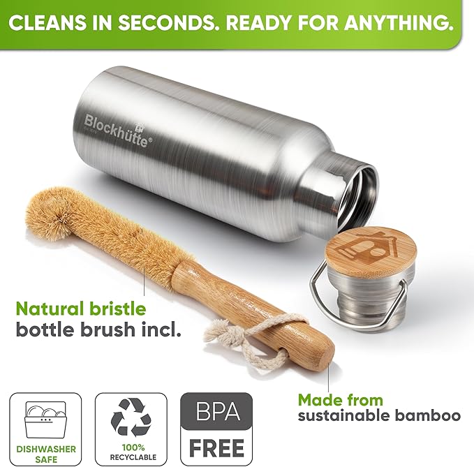 Blockhuette Vacuum Insulated Stainless Steel Water Bottle I 34 oz I Wide Mouth Insulated Metal Bottle for Cold Drinks I BPA-Free I Perfect for Travel, School, Kids, Adults, Water Canteen