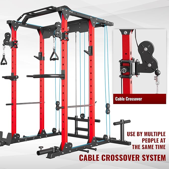 MAJOR FITNESS PLM03 Power Rack - 1400LBS Home Gym with Cable Crossover, Pull-Up Bar & Landmine, Strength Training Equipment