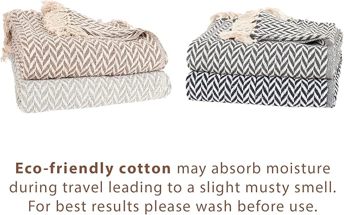 Arkwright Common Ground Bulk Blankets - Pack of 12 - Reversible 100% Cotton All Season Lightweight Couch Bed Throws for Wedding Guests, Travel, and Outdoor Events, 50 x 70 in, Chevron