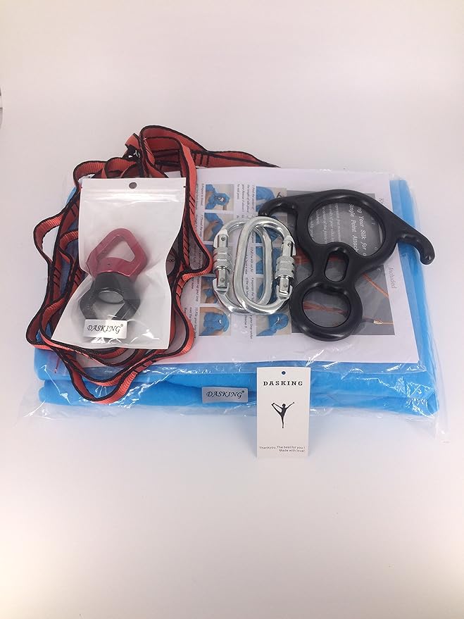 DASKING Aerial Silks Starter Kit - Durable 11Yards of Aerial Yoga Hammock with Hardware, Aerial Swing for Acrobatic Flying Yoga & All Levels (Aerial Rigging Point Up to 14ft)