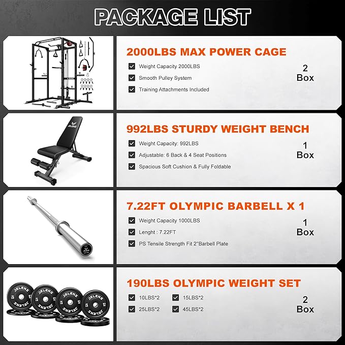 S21 Power Cage, Multi-Function Power Rack with Adjustable Cable Crossover System, 2000LBS Squat Rack for Home Gym with More Training Attachments