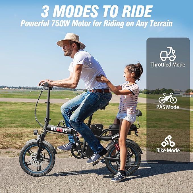 2 Seater Electric Bike for Adults,Mini Bike 500/750 Motor,28MPH,48V/15AH Removable Battery,25-30Miles 16" Fat Tire Commuter Ebike,Full Suspension Foldable Electric Bicycles for Adults Teens