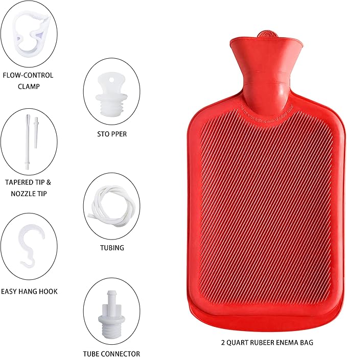 Abyclean Enema Bag Kit Rubber Anal Douche Vaginal Douche Enema Cleaner for Women’s or Man’s Health (Red, 2L)