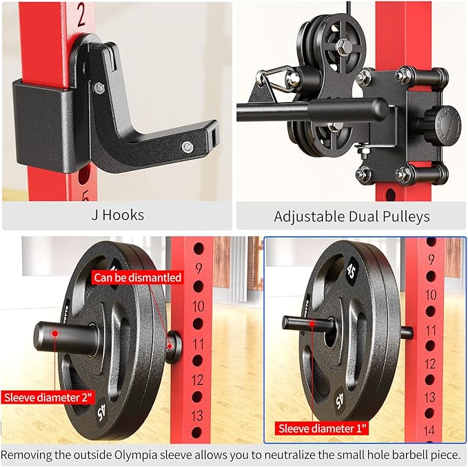 Power Cage Multi-Function Power Rack with Cable Crossover System,1800 LBS Capacity Squat Rack with Weight Bench,for Home Gym