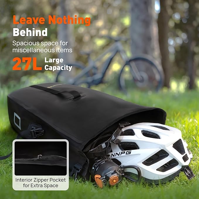 Bike Pannier Bag 27L Waterproof Bicycle Rear Rack Bag, Large Capacity Expandable Cargo Rack Bag with Reflective Strips, Adjustable Buckles for Cycling Traveling Commuting