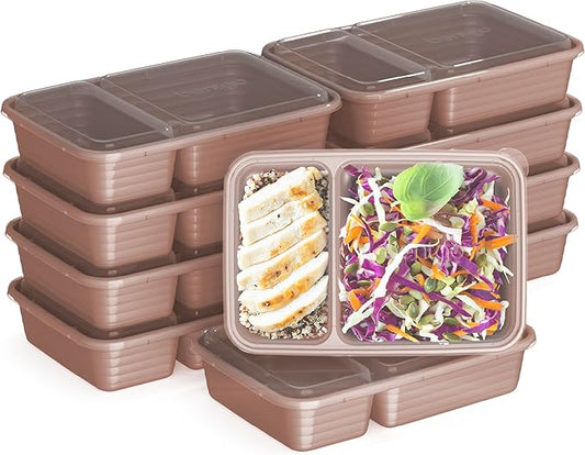 Bentgo 20-Piece Lightweight, Durable, Reusable BPA-Free 2-Compartment Containers - Microwave, Freezer, Dishwasher Safe - Rose Gold