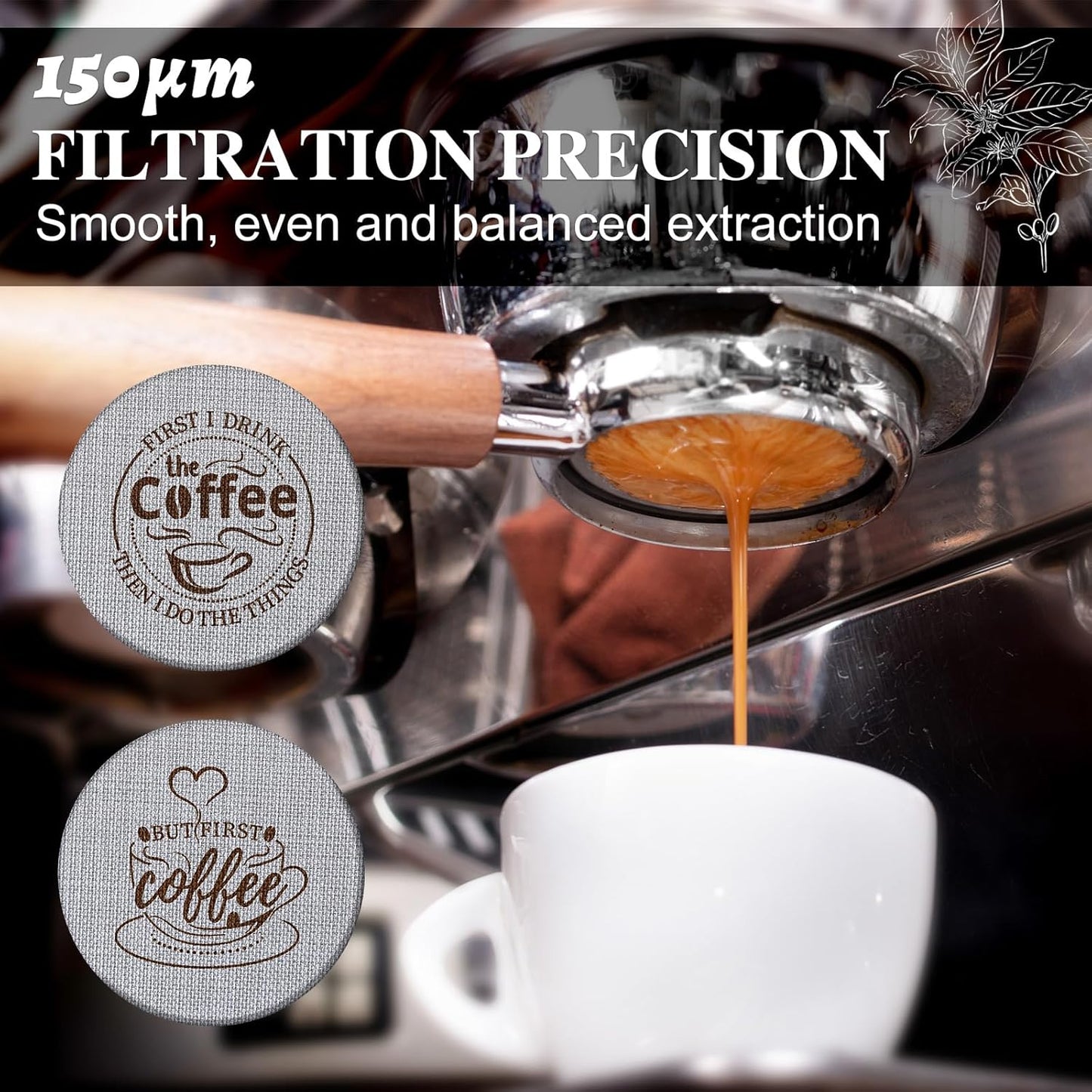 Yaomiao 2 Pieces 51mm Espresso Puck Screen, 1.7mm Thickness 150 Micrometre Reusable Barista Espresso Screen Stainless Steel Coffee Filter Mesh Plate for Bottomless Portafilter Filter Basket