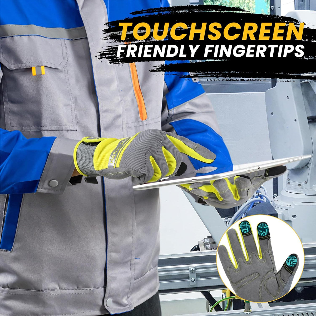HANDLANDY Work Gloves for Men & Women, Utility Mechanic Working Gloves Touch Screen, Flexible Yard Work Gloves