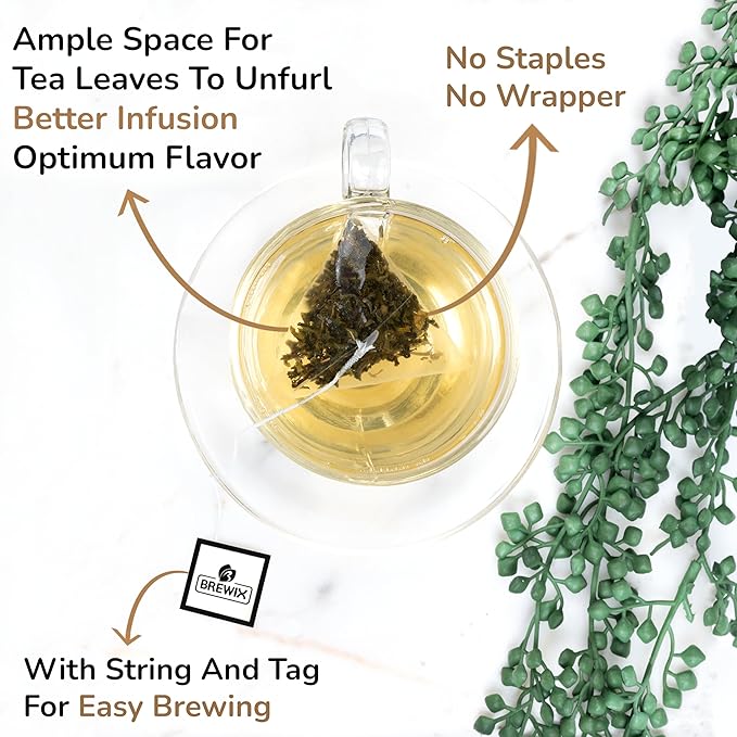 BREWIX, Green Tea (22 Pyramid Tea Bags) | Supports Overall Health, Natural & Pure High Grown Green Tea | Caffeinated & Gluten Free | Direct From India