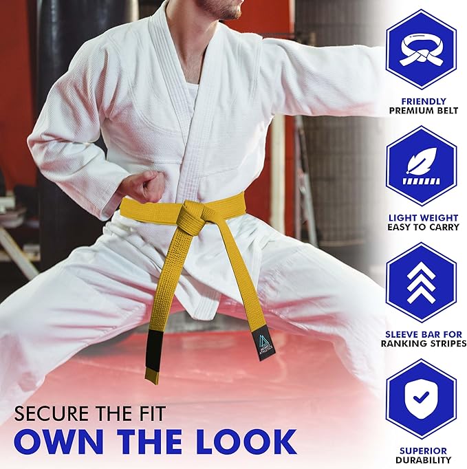 BJJ Belt for Men & Women Brazilian Jiu Jitsu Belt with Ranking Stripes Sleeve Bar Kids Jiu Jitsu Gi Belt