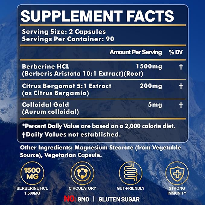 Berberine Supplement, High Strength Berberine 1500MG, 180 Caps - Plus Citrus Bergamot, Berberine HCI Root Supplements - Metabolic, AMPK Support Healthy Weight Management - Vegan, Organic, Non-GMO