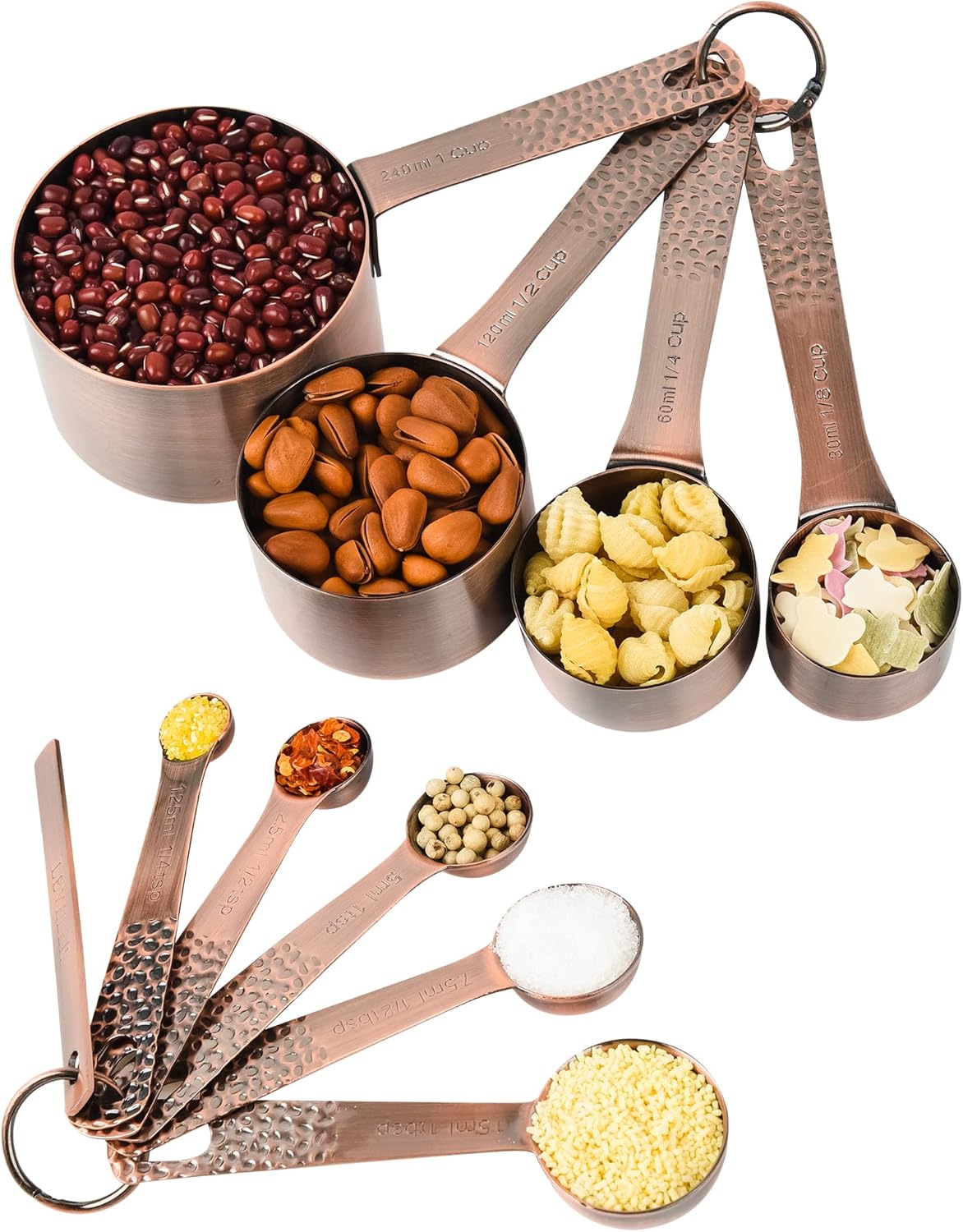 Copper Measuring Cups and Spoons Set, Stainless Steel Measuring Tools Set for Baking & Kitchen, Metric & US 4 Copper Plated MeasureCups and 5 Measure Spoons with Leveler for Wet & Dry