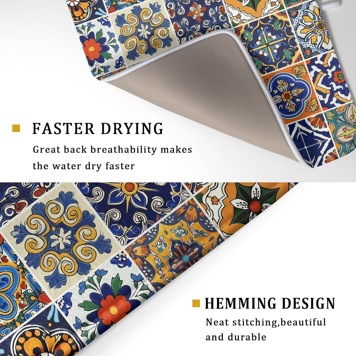 Talavera Mexican Tiles Dish Drying Mat for Kitchen Counter 16x18 Inch Mexican Flower Decorations Dish Draining Mat Mexican Tilt Fast Absorbent Tableware Dishes Pad for Coffee Bar Countertop