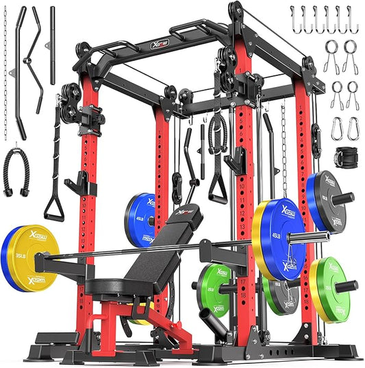 Power Rack Power Cages Multi-Function Squat Rack with Cable Crossover System Selectable More Training Attachment Weight Cage for Garage Home Gym