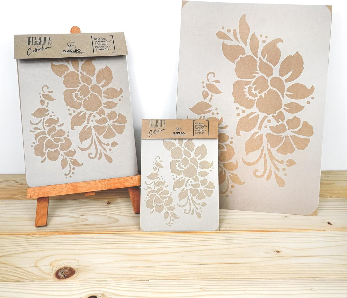 NAKLEO Painting Stencil for Crafts A4 8.3” x 11.8”, Flowers Frame Floral Pattern, Reusable Plastic DIY & Scrapbooking Drawing Template, Decoupage Art Home Decor, Wall Wood Fabric Furniture