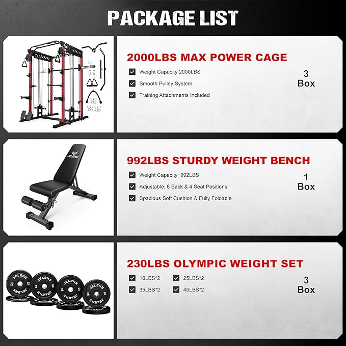M21 Smith Machine, Multi-Function Power Cage with Dual Pulley Cable Crossover System, 2000LBS All-in-One Squat Rack with Smith Bar and Attachments