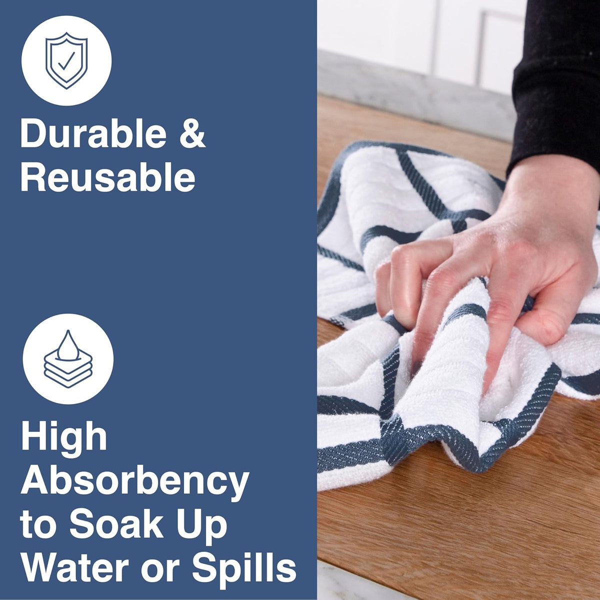 All-Clad Checked Kitchen Towel: Highly Absorbent, Super Soft Long Lasting - 100% Cotton, 17"x30" Tea Towel for Cleaning & Drying Dishes, Pans, Glassware, or Countertops, (1-Pack), Indigo