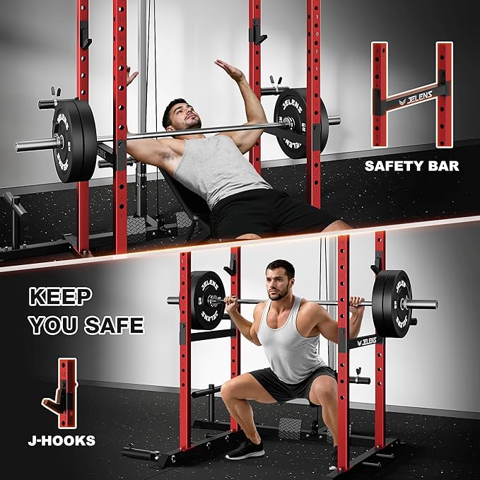 S21 Power Cage, Multi-Function Power Rack with Adjustable Cable Crossover System, 2000LBS Squat Rack for Home Gym with More Training Attachments