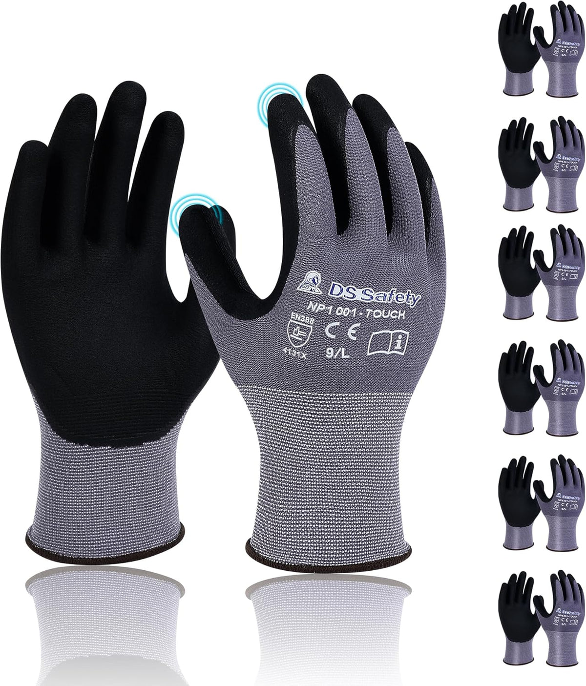 NP1001 Safety Work Gloves Comfort Stretch Fit Power Grip Smart Touch Durable Foam Coated