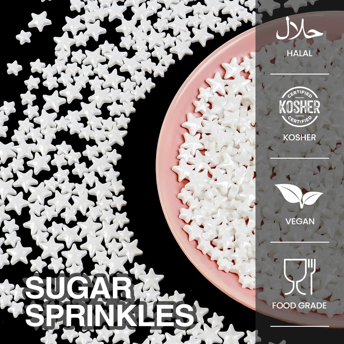 White Star Sprinkles for Cake Decorating, Edible Star Candy, 150g/5.29oz Mix Size, Baking Cake Decoration, Cupcake, Cookie, Holiday, Valentine's Day, Wedding Party, Christmas Supplies