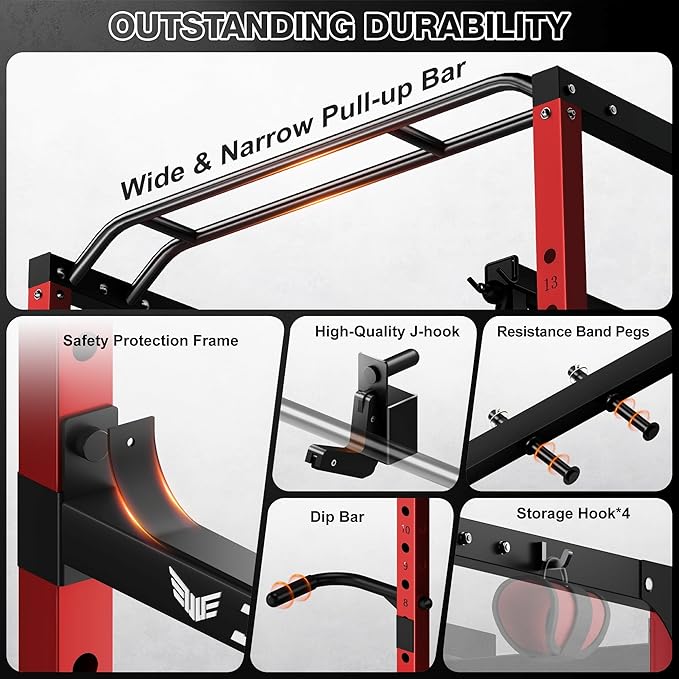 S21 Power Cage, Multi-Function Power Rack with Adjustable Cable Crossover System, 2000LBS Squat Rack for Home Gym with More Training Attachments