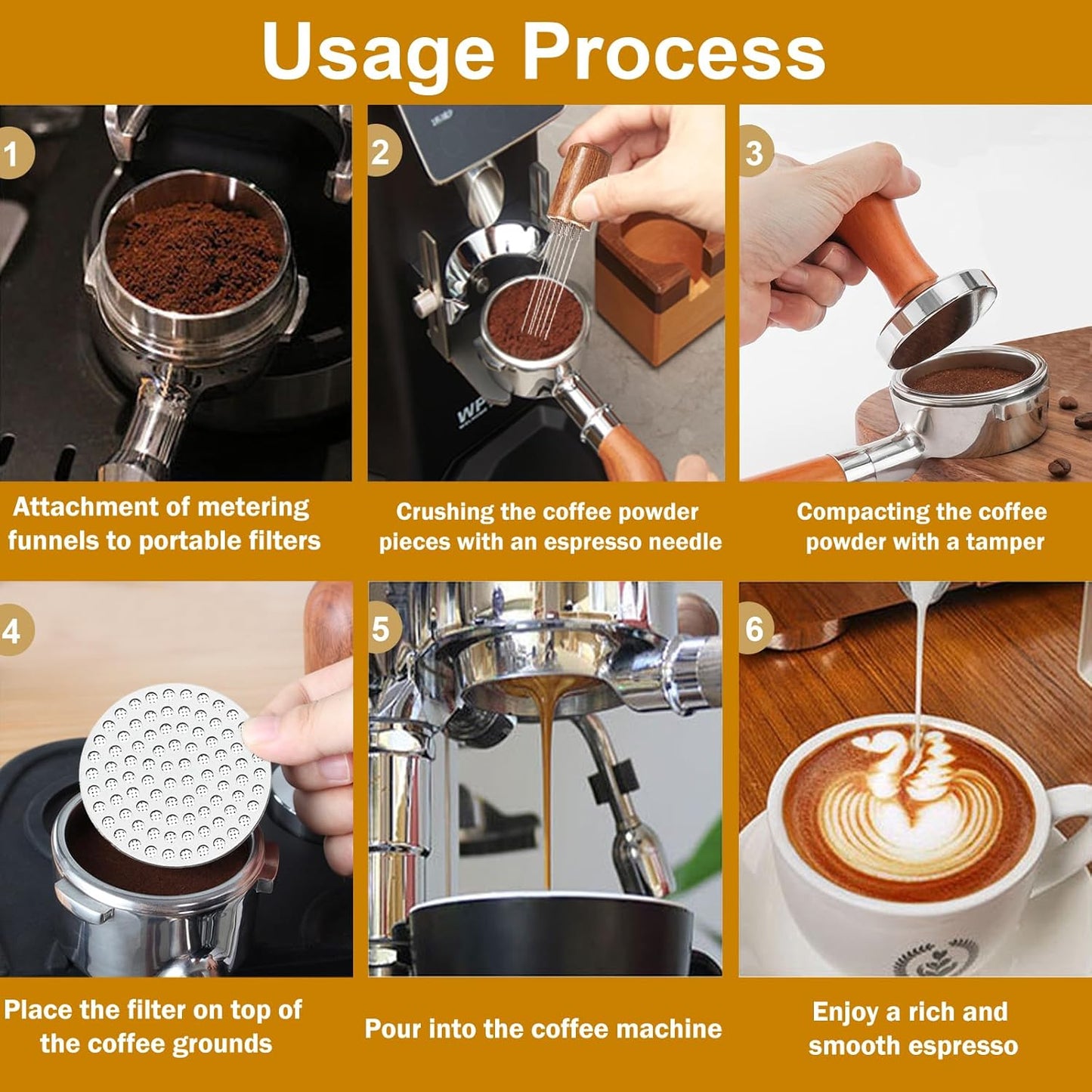 58mm Espresso Accessories Kit,Wdt Tool Espresso,Solid Espresso Tamper,Coffee Puck Screen and Dosing Funnel,Silicone Tamper Mat,0.4mm Stainless Steel 6pin Espresso Stirrer,Barista Tools Espresso Kit