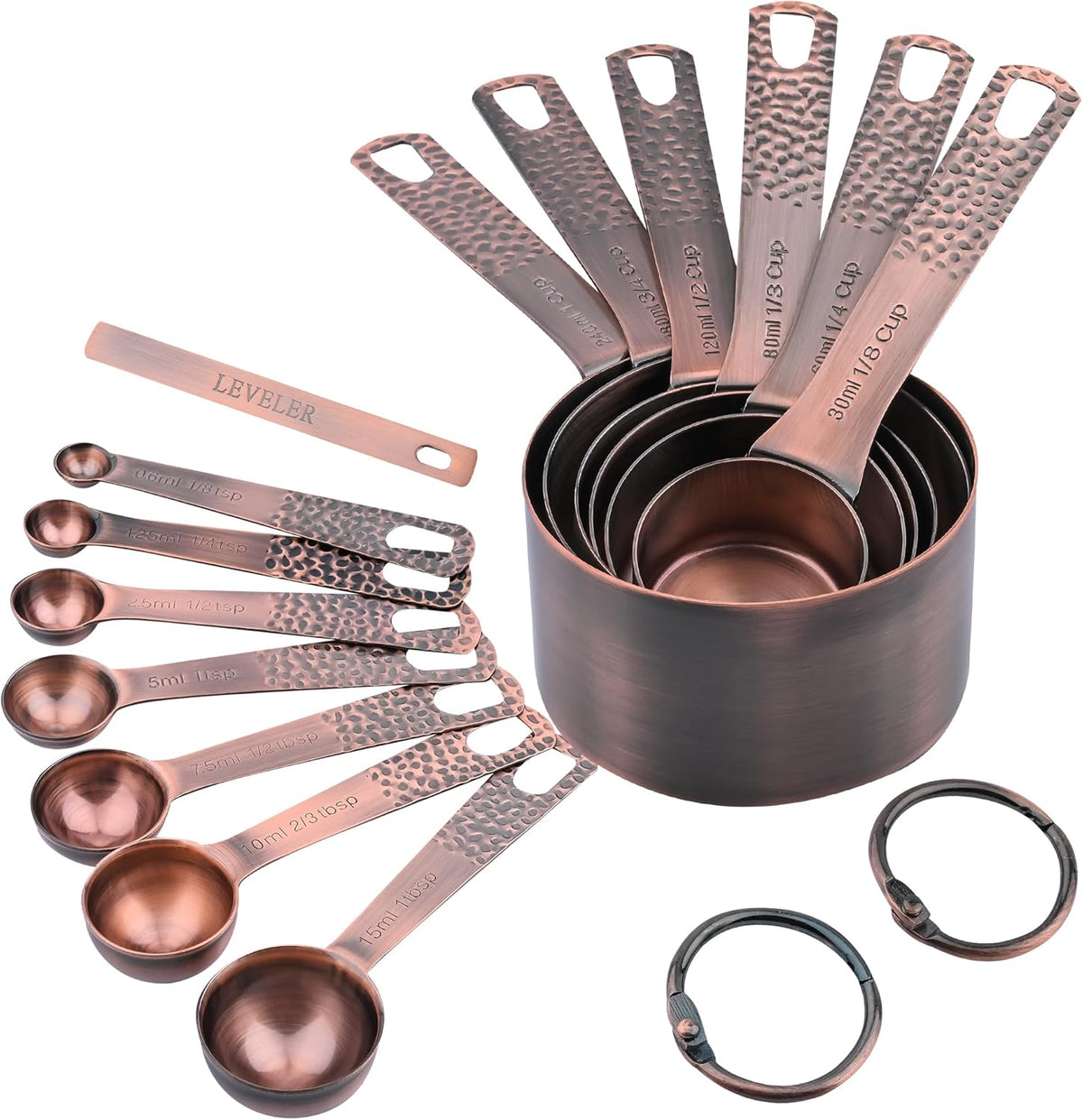 Copper & Stainless Steel Measuring Set - 6 Cups & 7 Spoons with Leveler