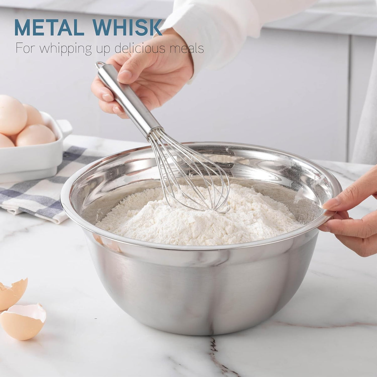 COOK WITH COLOR Stainless Steel Mixing Bowls Set - Nesting Bowls with Non-Slip Bottom and Easy-Grip Handles, Silver, 12 Pieces