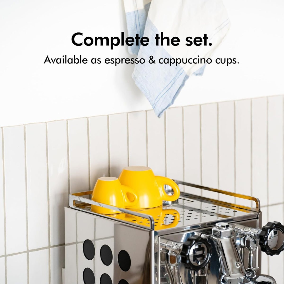 KIVY Cappuccino Cups Set of 4 [Set 4x 8oz] - Thick-Walled Stoneware Cappuccino Cup Set for Latte Art - Latte Art Mugs - Italian Capuccino Cups - Capuccino Ceramic Latte Cup and Saucer - Yellow