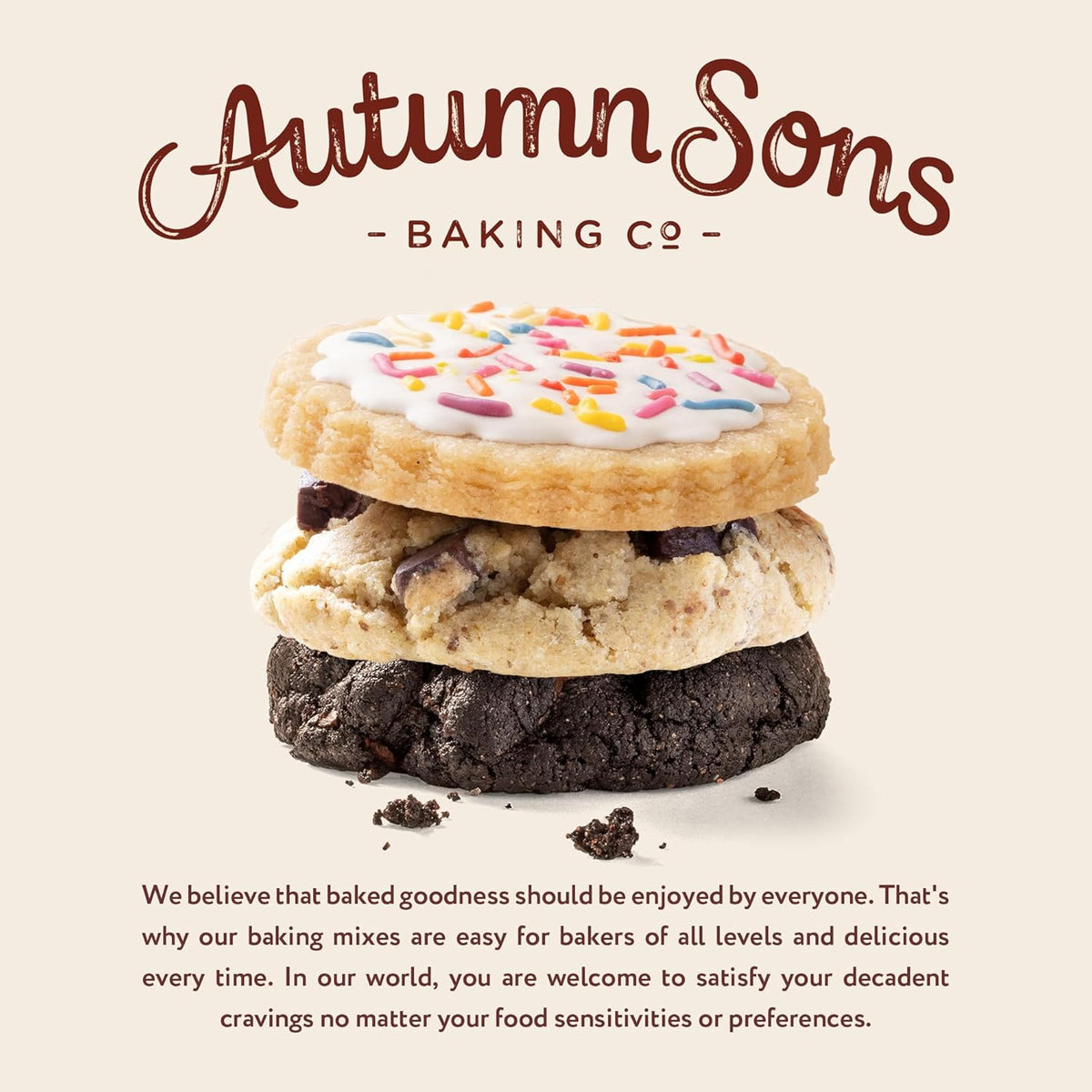 Autumn Sons Baking Co. Gluten Free Cookie Mix Variety Pack. Sugar Cookie, Chocolate Chunk & Double Chocolate Chunk. Vegan Plant Based Baking Mix. Free From 11 Common Allergens. 9.3 oz (Pack of 3)